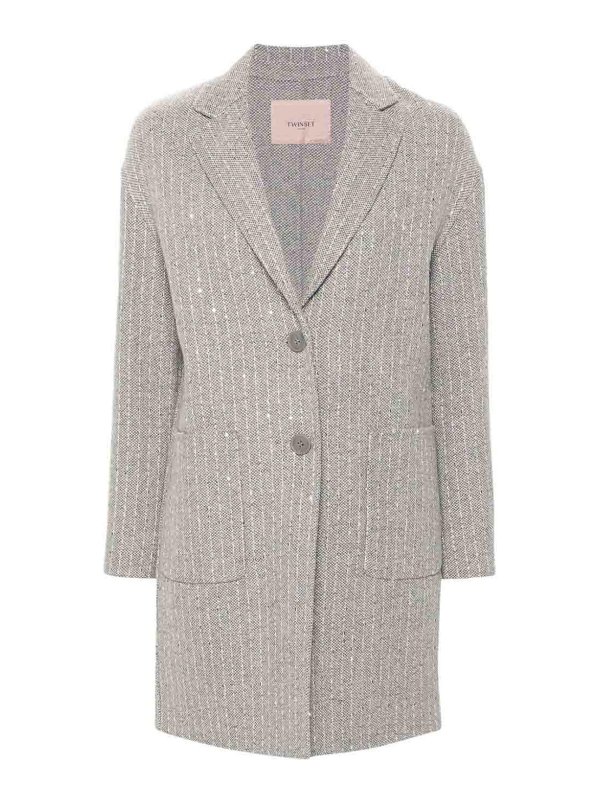 TWINSET: Knielange Mäntel - Knielanger Mantel - Grau