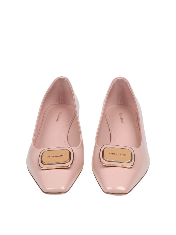 The Best Shops FERRAGAMO: flat shoes - Venera ballerina in pink patent leather