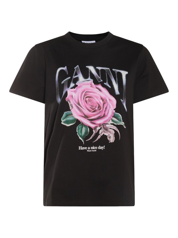 GANNI: t-shirt - Maglietta in cotone nero