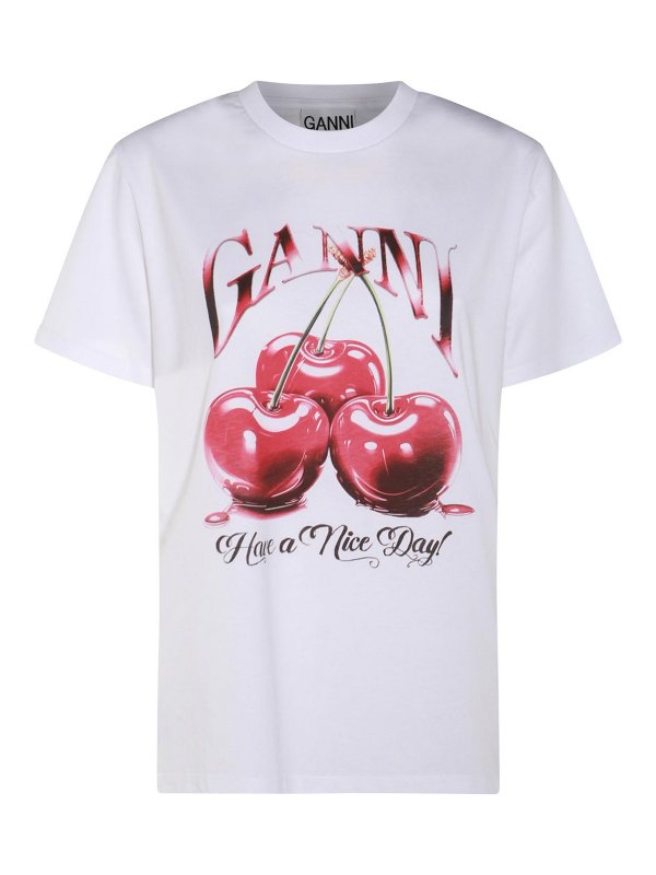 GANNI: t-shirts - White Cotton T-Shirt