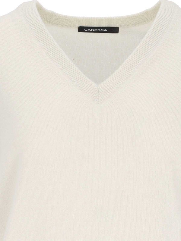 The Best Shops CANESSA: Strickpullover mit V-Ausschnitt - V-Pullover - Weiß