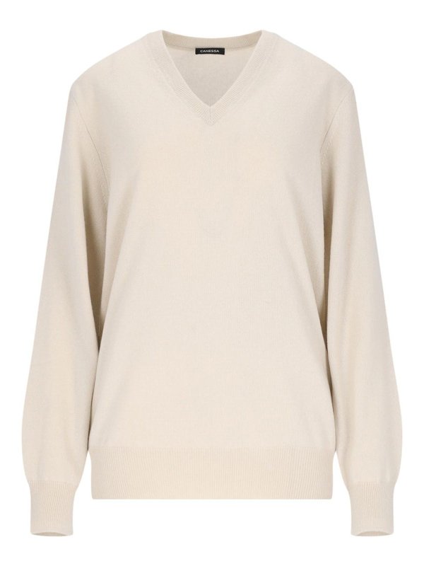 CANESSA: Col en V - Pull À Col V - Blanc