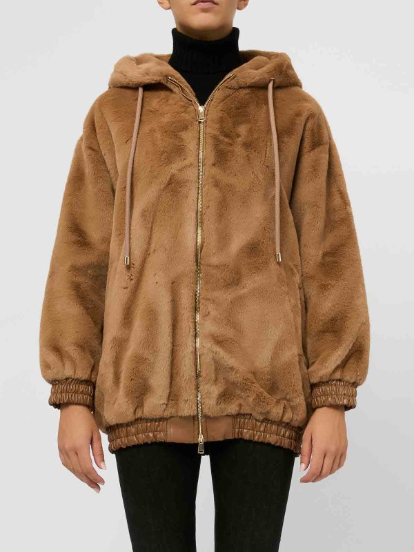 The Best Shops BETTA CORRADI: Pellicce e montoni - Pelliccia Marrone Con Cappuccio E Zip