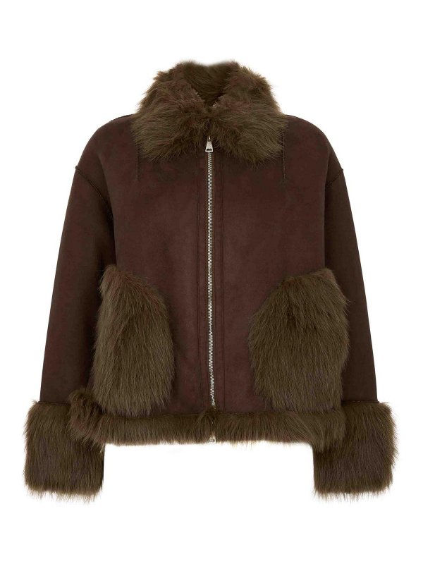 BETTA CORRADI: casual jackets - Brown Jacket With Zip And Fur