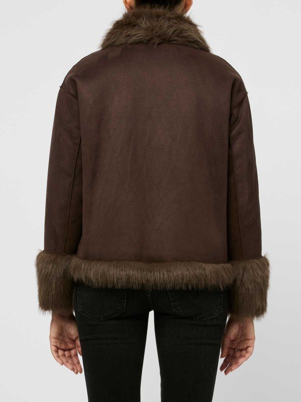 Brown Jacket With Zip And Fur shop online: BETTA CORRADI