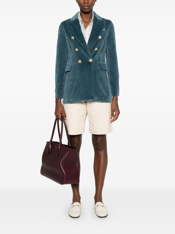 Light Blue Velvet Double-Breasted Blazer shop online: CIRCOLO 1901