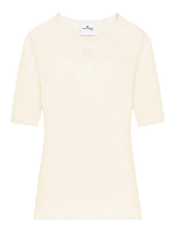 Courreges: Tops & Tank tops - Cotton And Wool Solar Top