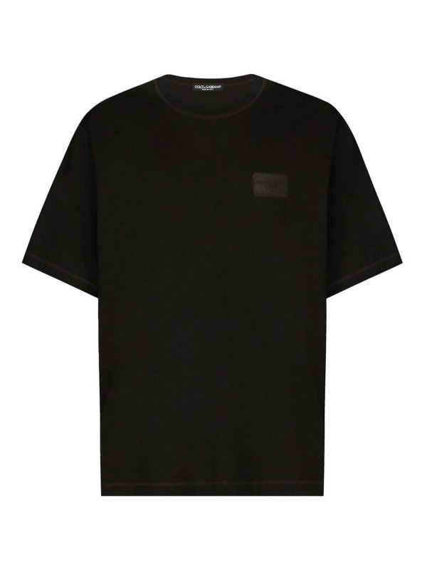 DOLCE & GABBANA: t-shirts - Cotton T-Shirt With Logo Plaque