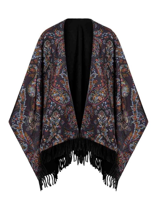 ETRO: Capes &  Ponchos - Purple Multicolor Paisley Print Cape