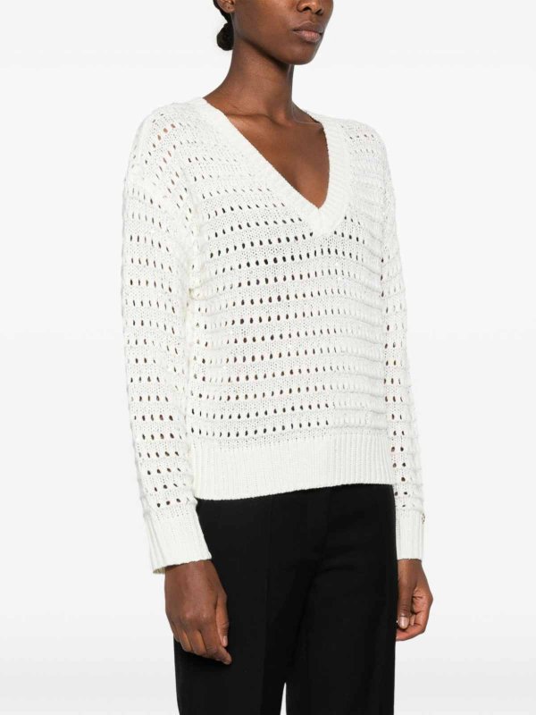 The Best Shops TWINSET: Suéteres con cuello pico - Suéter Cuello Redondo - Blanco