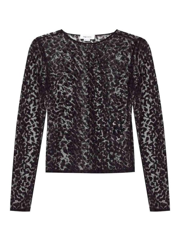 ALEXANDER MCQUEEN: Tops & Tank tops - Semi-Sheer Leopard Print Top
