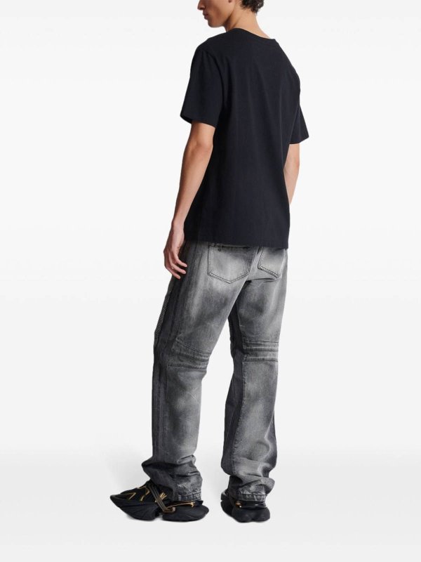 Balmain: t-shirts online - Cotton Black T-Shirt With Printed Logo