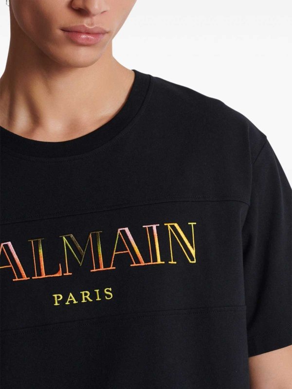 The Best Shops Balmain: t-shirts - Cotton Black T-Shirt With Printed Logo