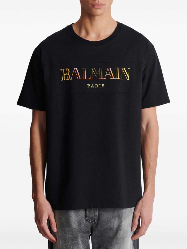 Cotton Black T-Shirt With Printed Logo shop online: Balmain