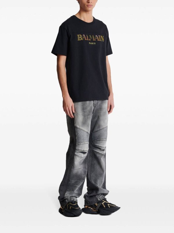 The Best Shops Balmain: Cotton Black T-Shirt With Printed Logo