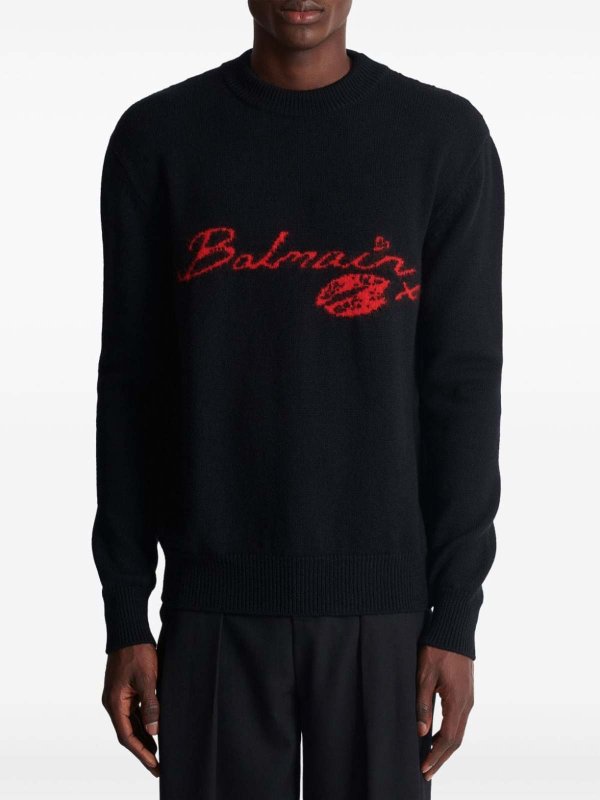 Virgin Wool Kiss Sweater With Lips Motif shop online: Balmain