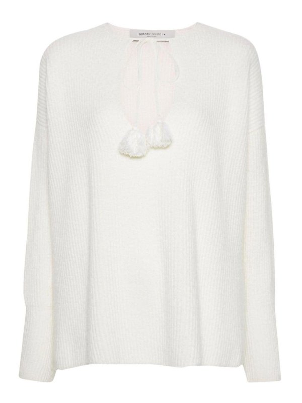 GOLDEN GOOSE: Strickpullover mit Rundhalsausschnitt - Rundhalspullover - Weiß