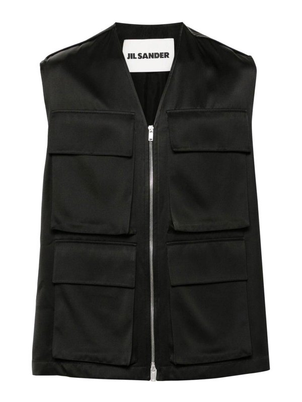 JIL SANDER: Gilets tricot - Gilet - Noir