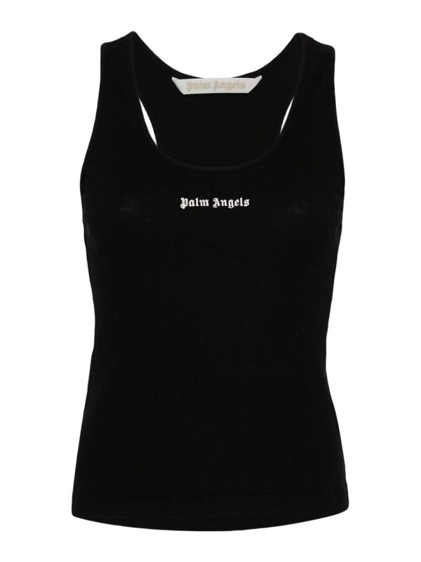 Palm Angels: Tops & Tank tops - Embroidered Logo Ribbed Tank Top