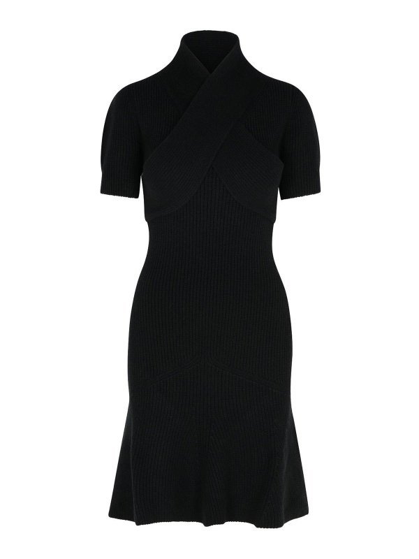 PATOU: knee length dresses - Black Merino Wool Blend Dress