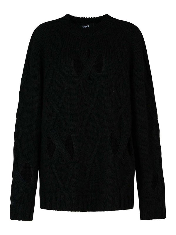 VERSACE: crew necks - Black Wool Blend Sweater
