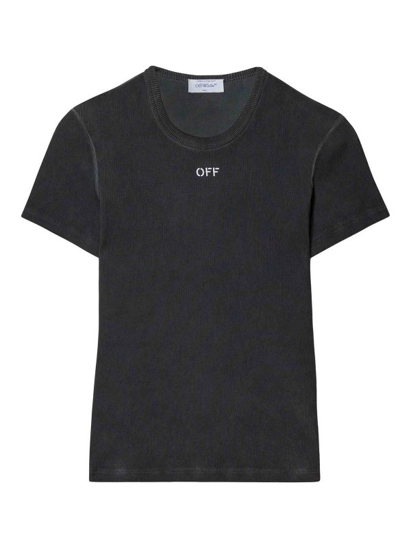 OFF-WHITE: t-shirt - T-shirt con logo ricamato