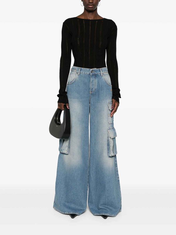 OFF-WHITE: jeans bootcut online - Jeans cargo con logo ricamato