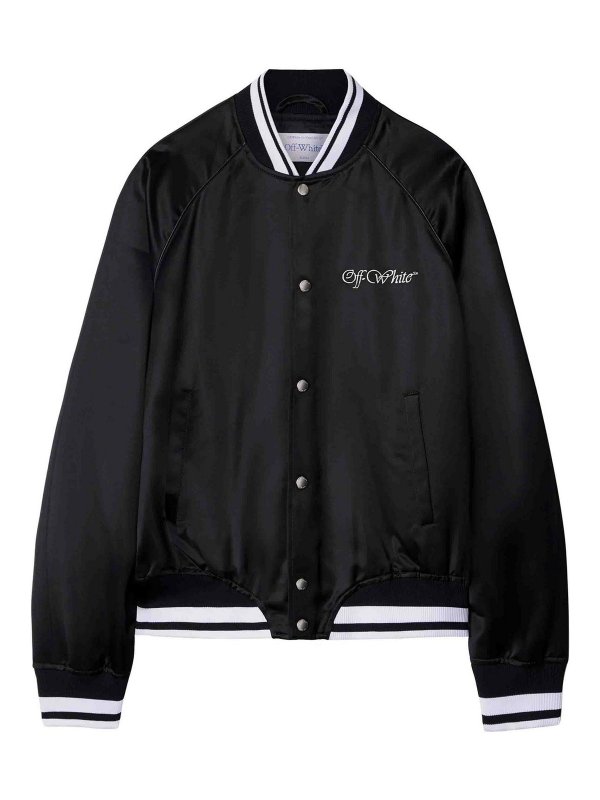 OFF-WHITE: bombers - College Satin Souvenir Bomber Jacket