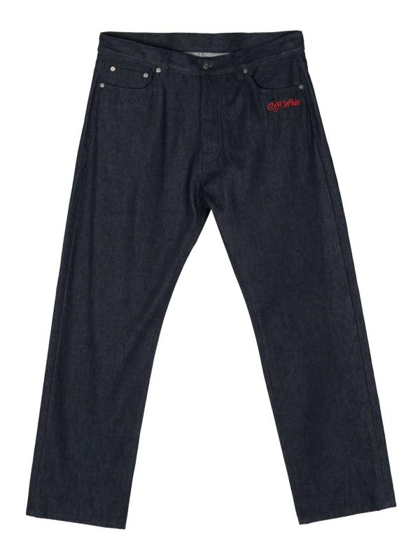 OFF-WHITE: bootcut jeans - Script Raw Skate Jeans