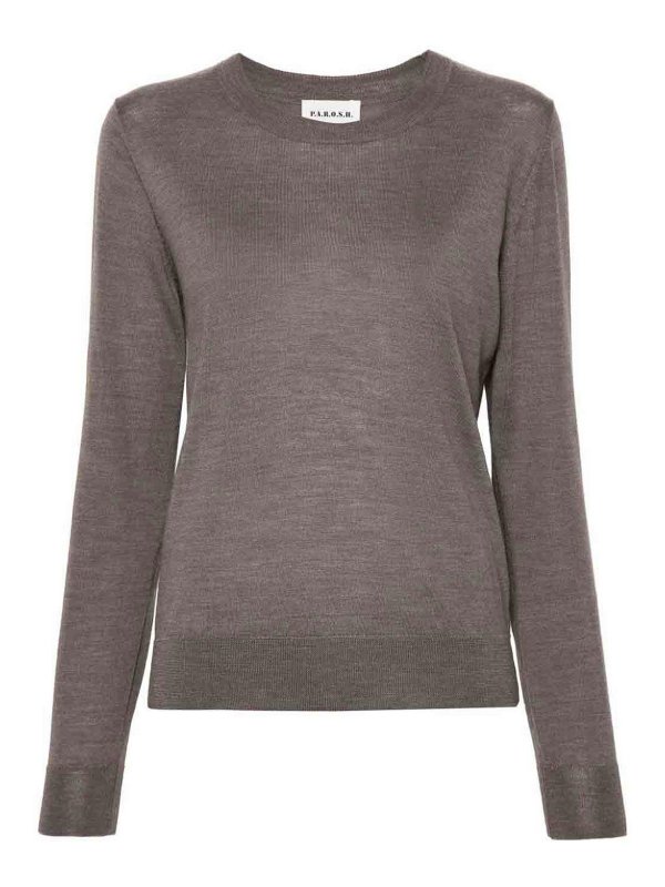 P.A.R.O.S.H.: Strickpullover mit Rundhalsausschnitt - Rundhalspullover - Hellbraun