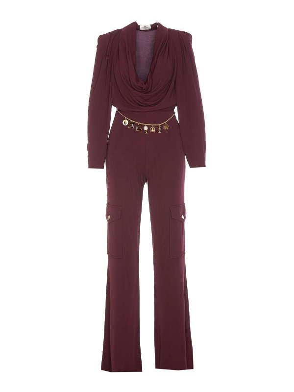 ELISABETTA FRANCHI: jumpsuits - Jersey Jumpsuit With Charms Belt
