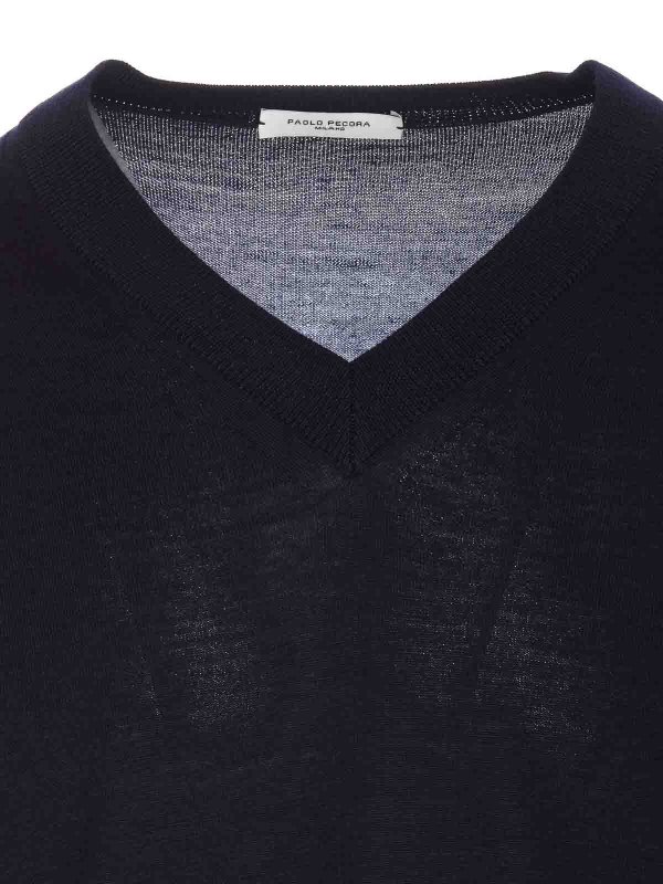 クルーネック - ブルー shop online: Paolo Pecora