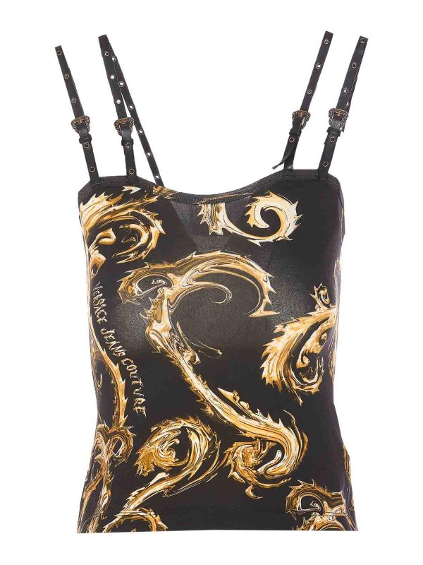 Versace Jeans Couture: Top e canotte - Top Couture nero e oro Chromo Couture