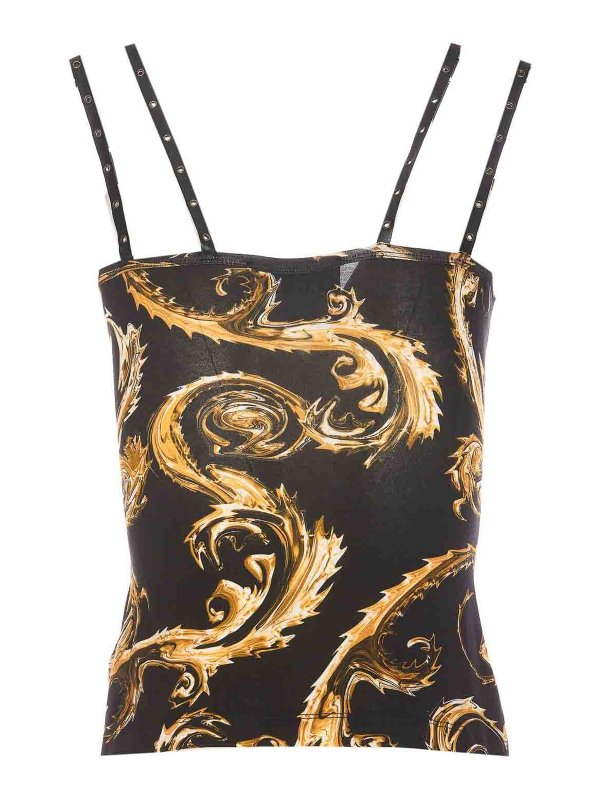 Versace Jeans Couture: Top e canotte online - Top Couture nero e oro Chromo Couture