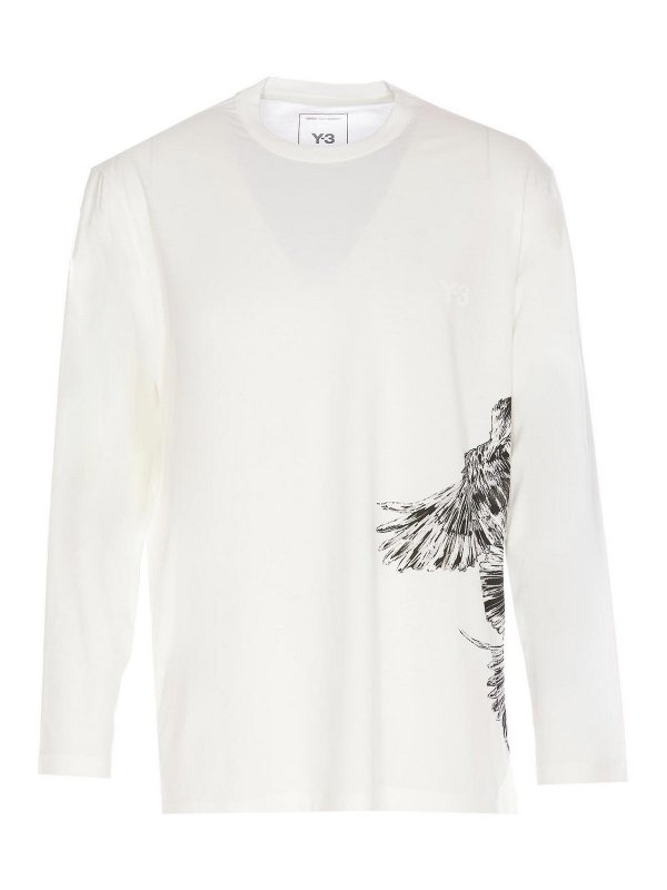 Y-3: t-shirts - Graphic Long Sleeves T-Shirt