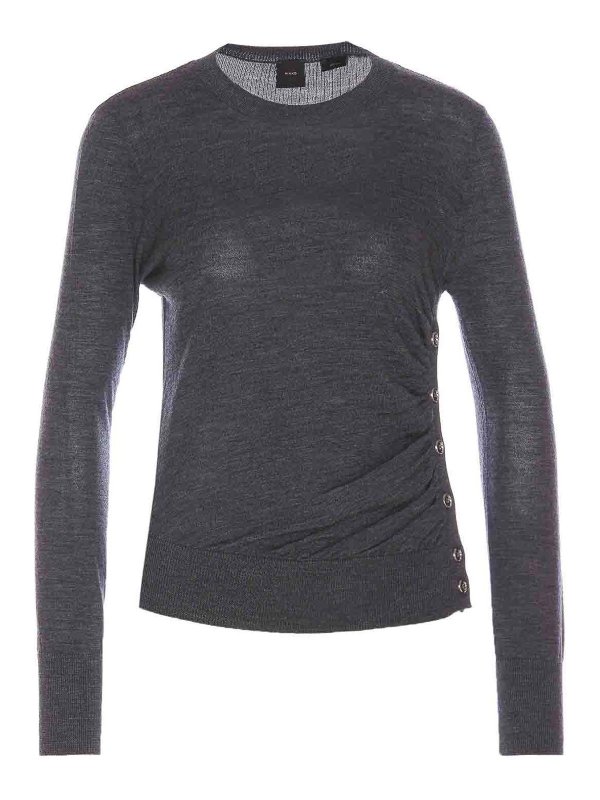 Pinko: Suéteres con cuello pico - Suéter Cuello Redondo - Gris