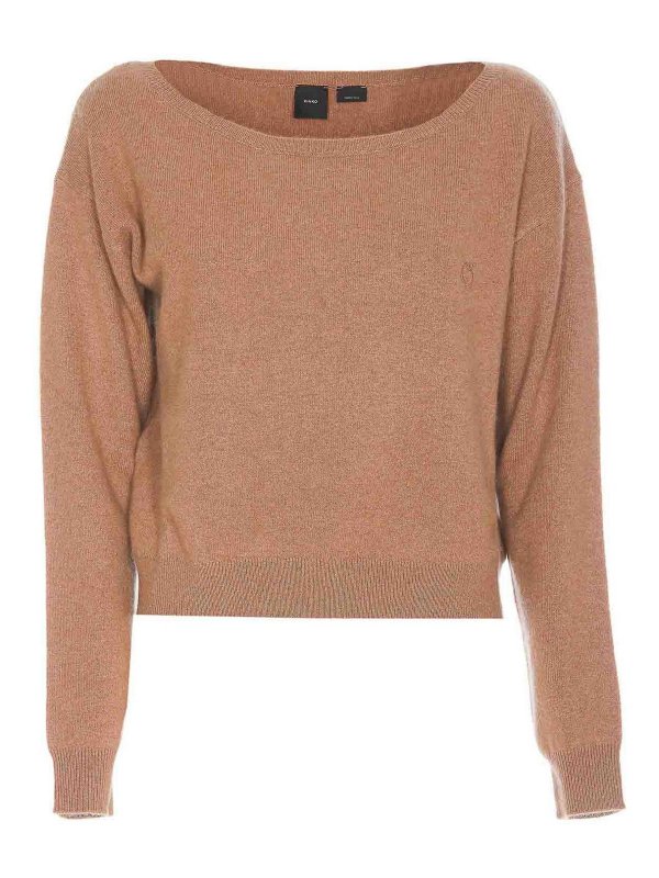 Pinko: Strickpullover mit Rundhalsausschnitt - Rundhalspullover - Braun