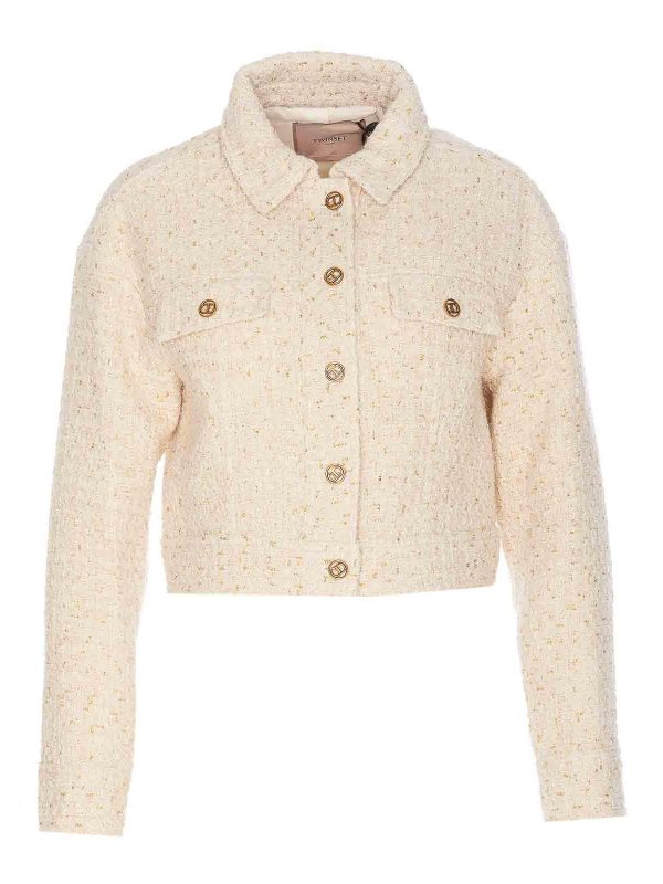 TWINSET: casual jackets - Beige Tweed Jacket