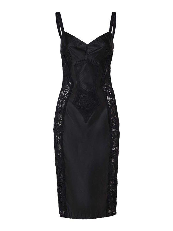 DOLCE & GABBANA: knee length dresses - Corset Midi Dress In Satin And Lace