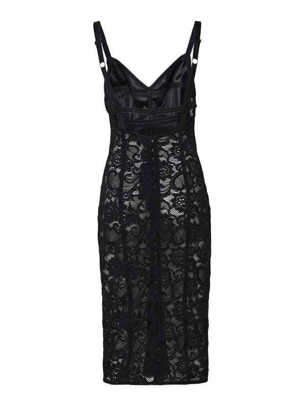 DOLCE & GABBANA: knee length dresses online - Corset Midi Dress In Satin And Lace