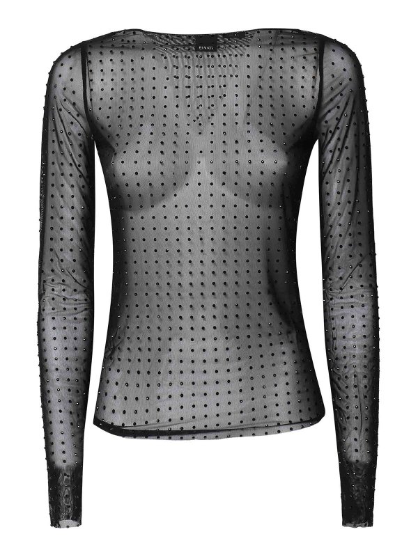 Pinko: crew necks - Transparent Rouen Sweater With Stones