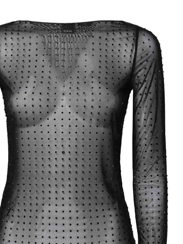 The Best Shops Pinko: crew necks - Transparent Rouen Sweater With Stones