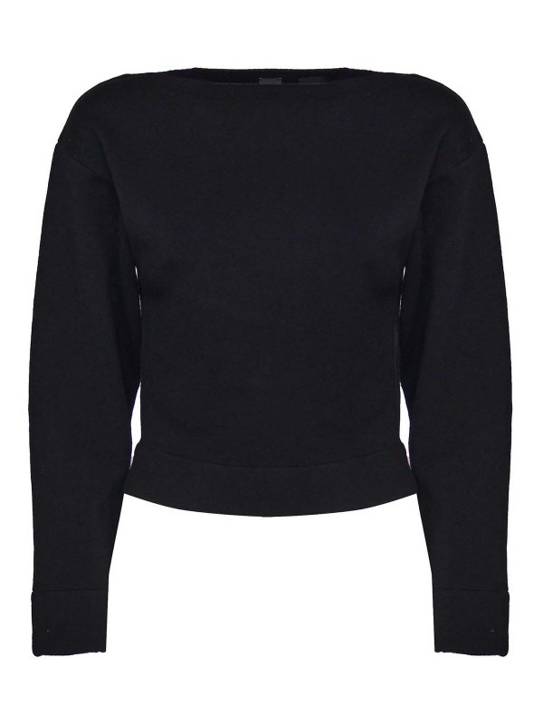 Pinko: Strickpullover mit Rundhalsausschnitt - Rundhalspullover - Schwarz