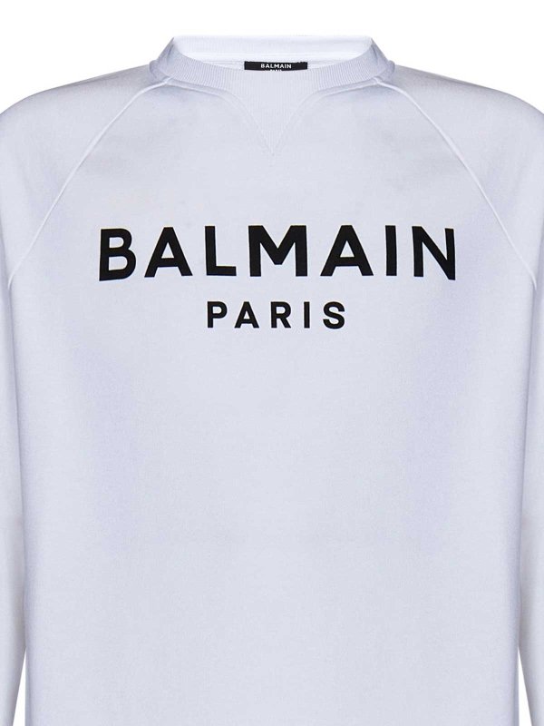 The Best Shops Balmain: crew necks - White Organic Cotton Crewneck Sweatshirt