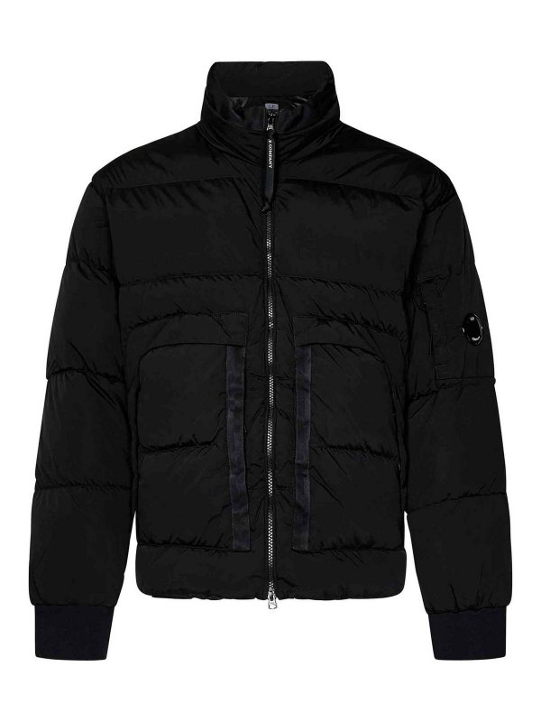 C.P. COMPANY: padded jackets - Quilted Black Nylon High-Neck Down Jacket Wit