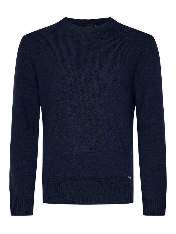 DSQUARED2: crew necks - Navy Blue Wool And Cashmere Knit Sweater