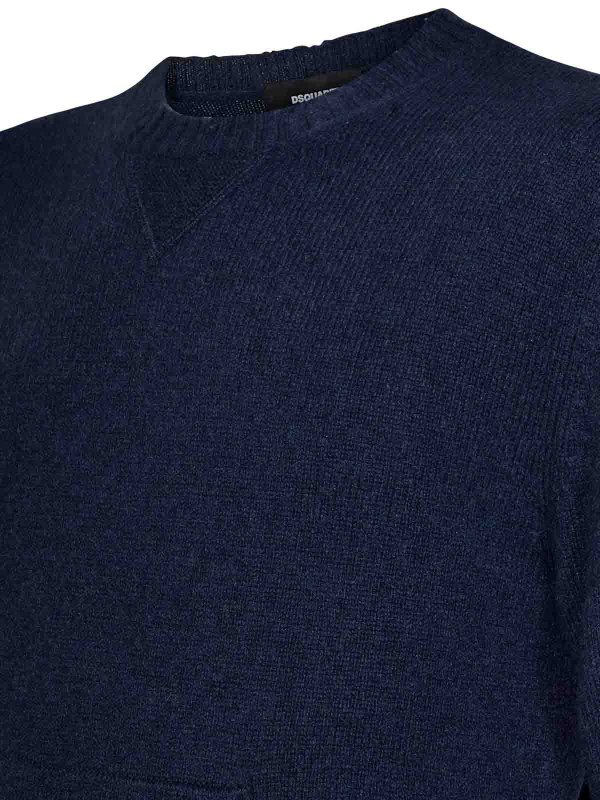 The Best Shops DSQUARED2: crew necks - Navy Blue Wool And Cashmere Knit Sweater