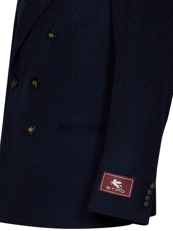 The Best Shops ETRO: blazers - Navy Blue Cashmere Double-Breasted Blazer Wit