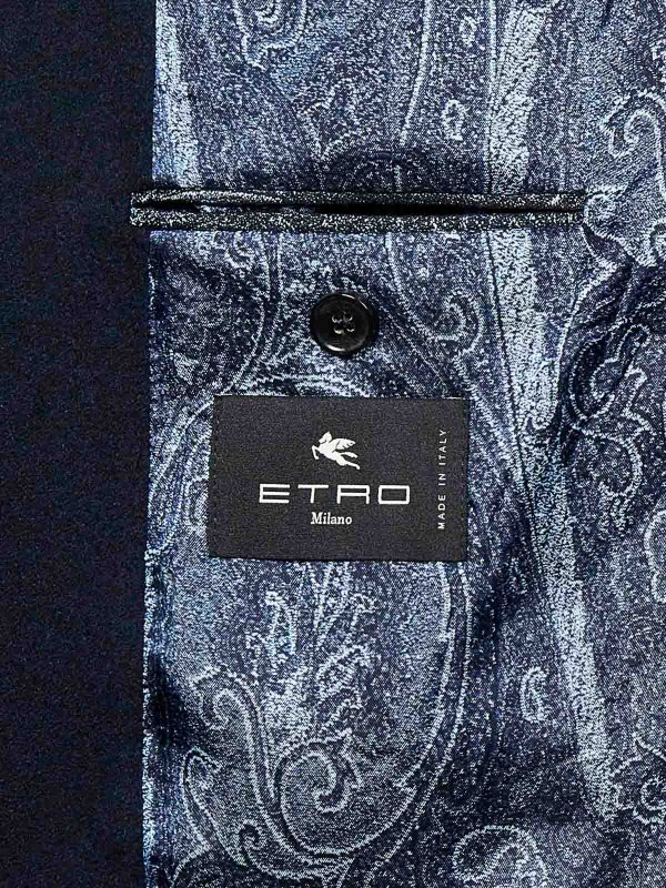 Navy Blue Cashmere Double-Breasted Blazer Wit shop online: ETRO