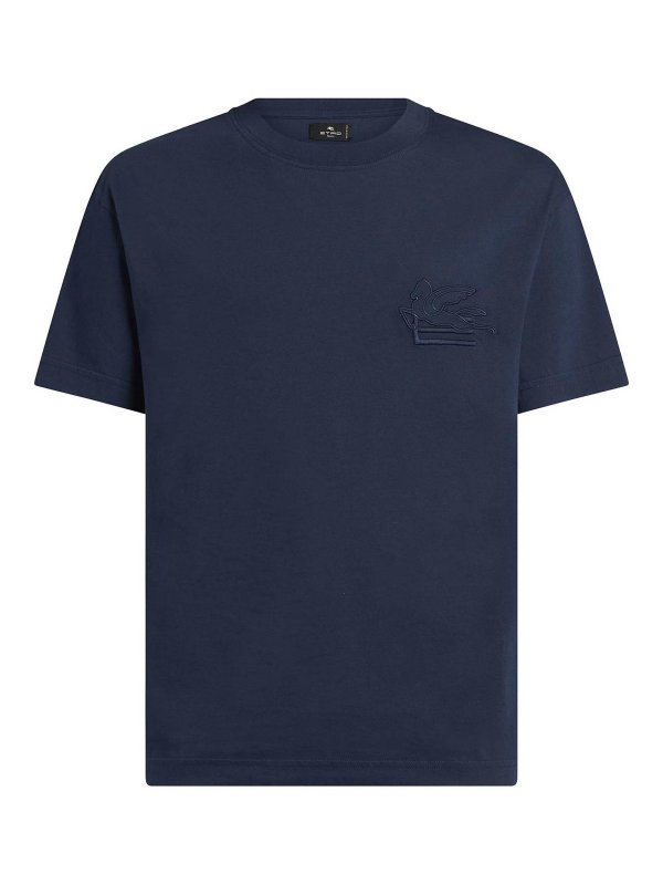 ETRO: t-shirts - Navy Blue Cotton Jersey T-Shirt